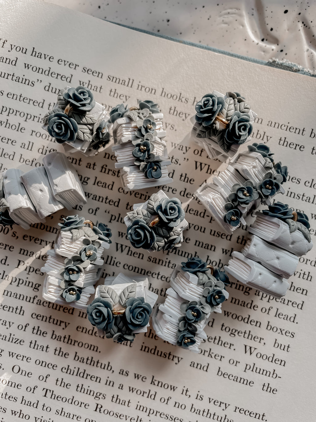 Blue Floral Bookstack Earrings