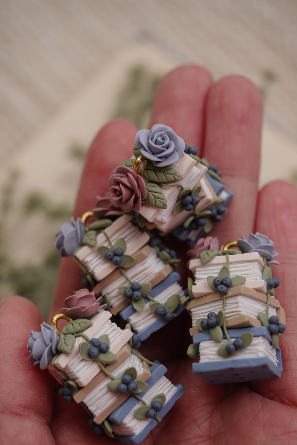Blueberry Book-stack Earrings
