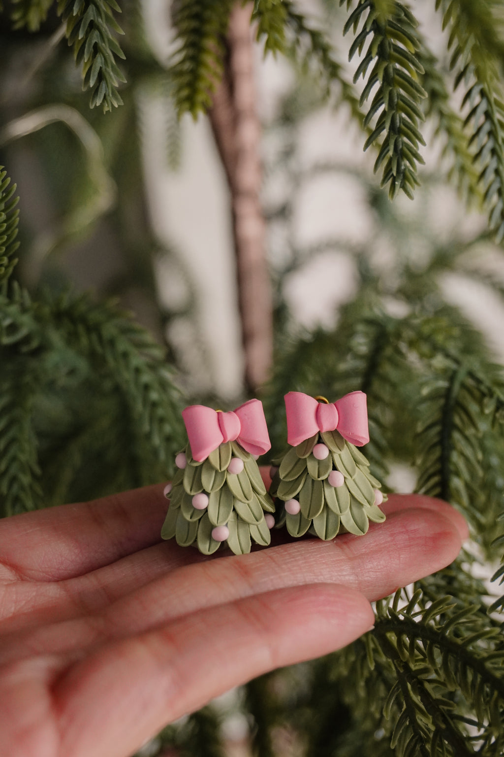 Pink Christmas Tree Earrings